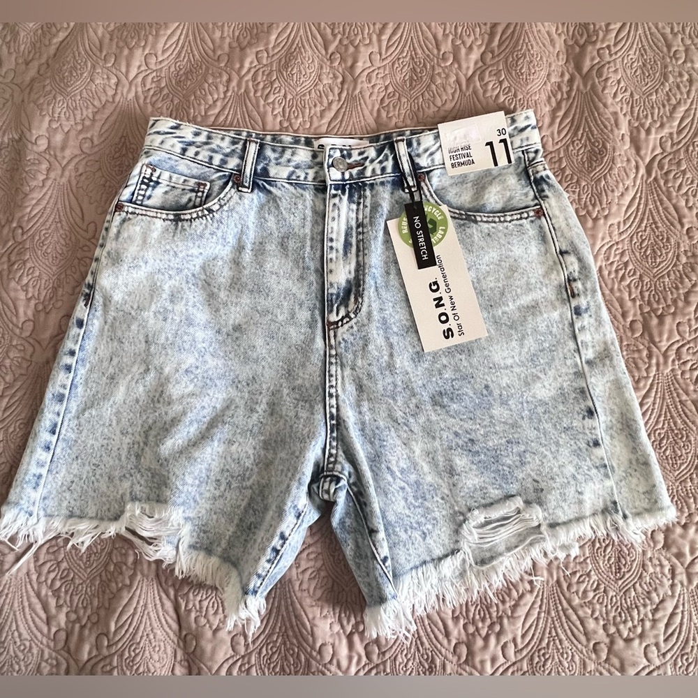 Women's Light Blue High Waist Bermuda Denim Shorts